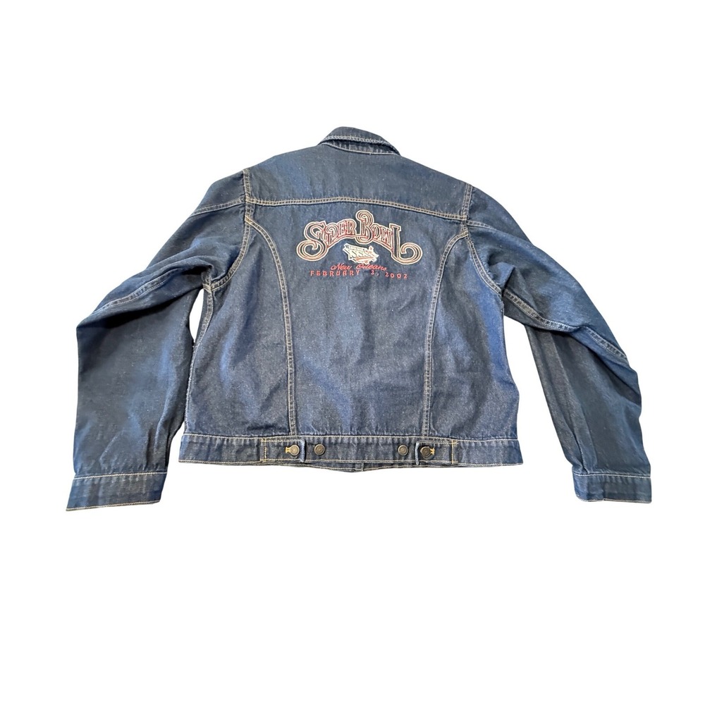 Reebok Super Bowl XXXVI 2002 New Orleans Denim Jacket Mens Large Blue NFL Vtg